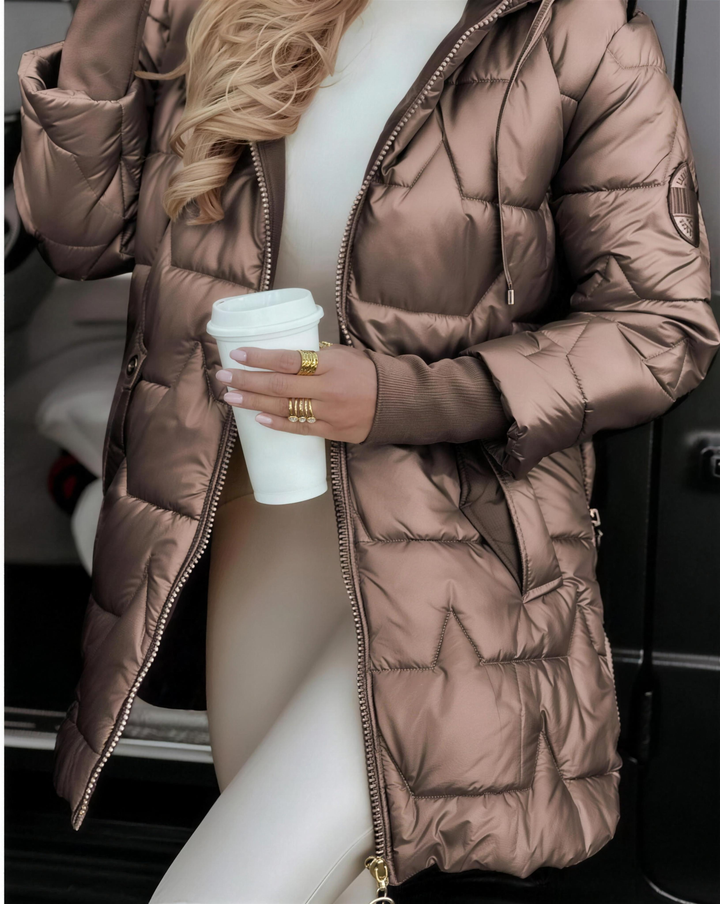 STELLA hooded quilted puffer jacket in Brown