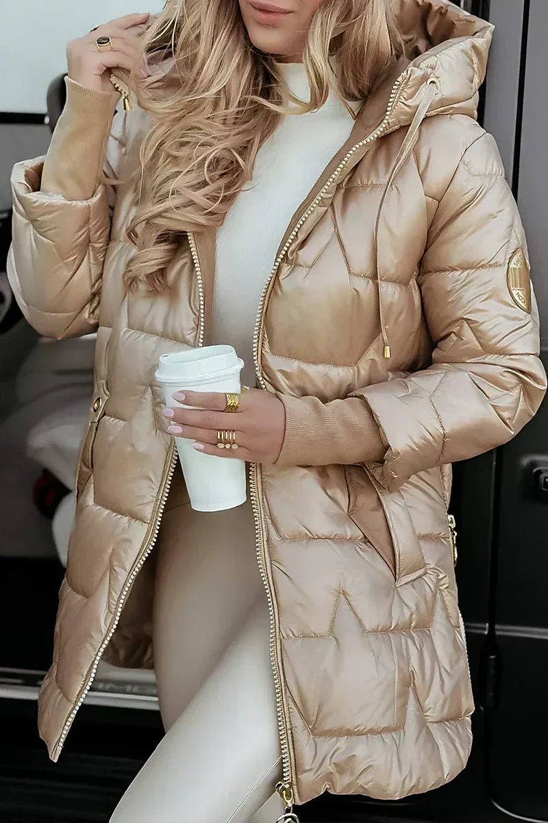 STELLA hooded quilted puffer jacket in Champagne