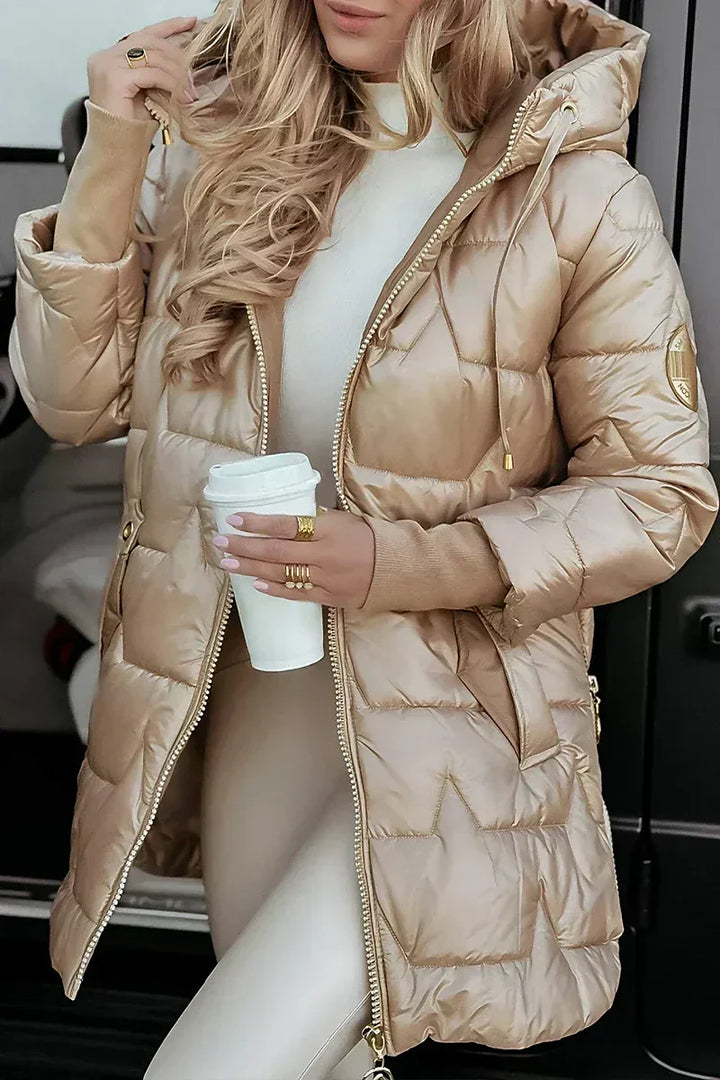 STELLA hooded quilted puffer jacket in Champagne