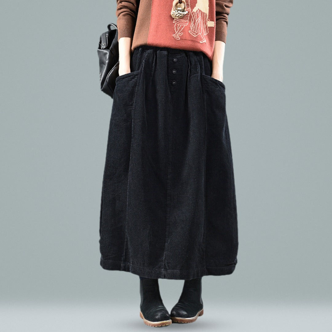 WREN corduroy midi skirt in Black