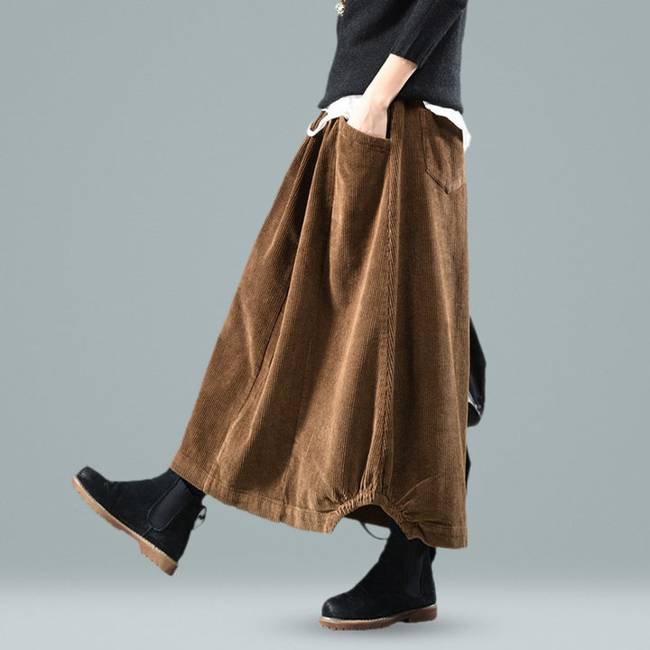 WREN corduroy midi skirt in Caramel