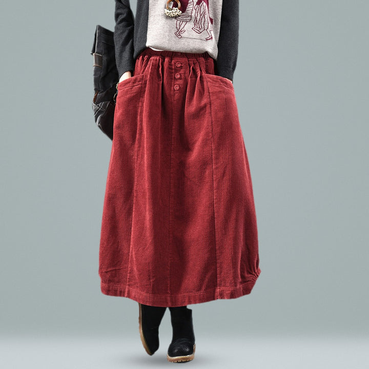 WREN corduroy midi skirt in Cranberry
