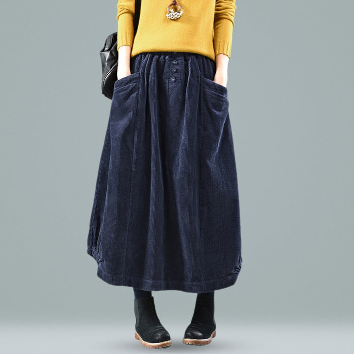 WREN corduroy midi skirt in Navy