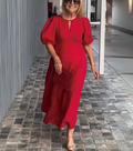 Whitney | Elegant Puff Sleeve Midi Dress